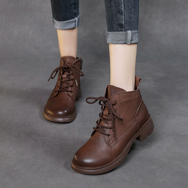 Весна и осень первого слоя из воловьей кожи, новые британские Ботинки Martin, маленькие короткие сапоги на шнуровке, тонкие сапоги с мягким лицом и мягкой подошвой, подходящие ко всему женские ботинки