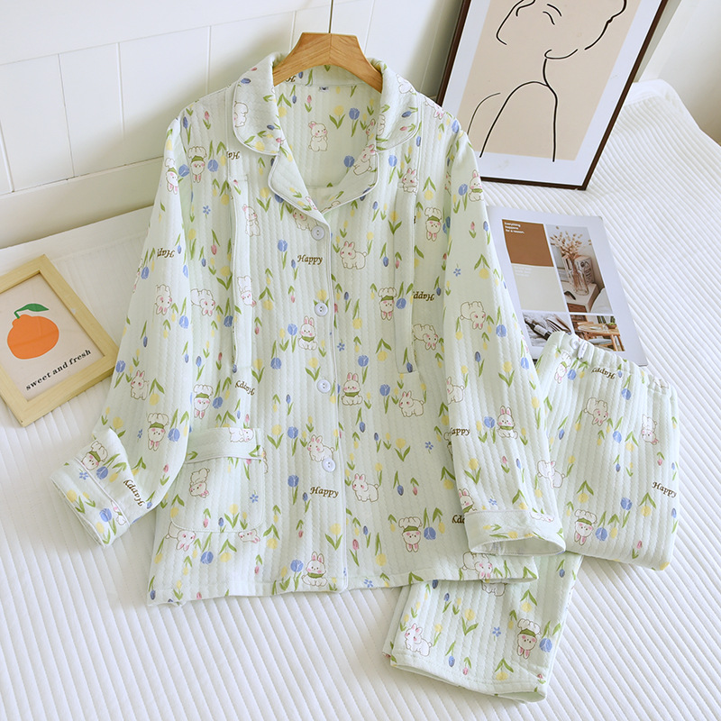 月子服春秋純綿産後妊婦授乳パジャマ女性産婦秋冬空気綿家庭服ゆったり金