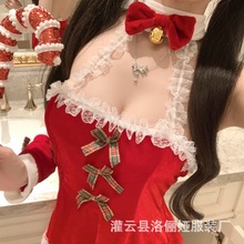 圣诞款丝绒抹胸挂脖裸背萌萌圣诞麋鹿套装情趣内衣性感新年战袍女
