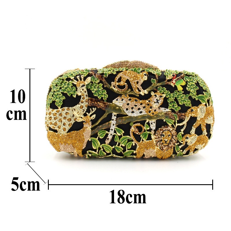 BL017 animal bosque diamantes bolsa de cristal de metal aire bolsa de cena goteo de aceite con diamantes bolsa de mano negro verde