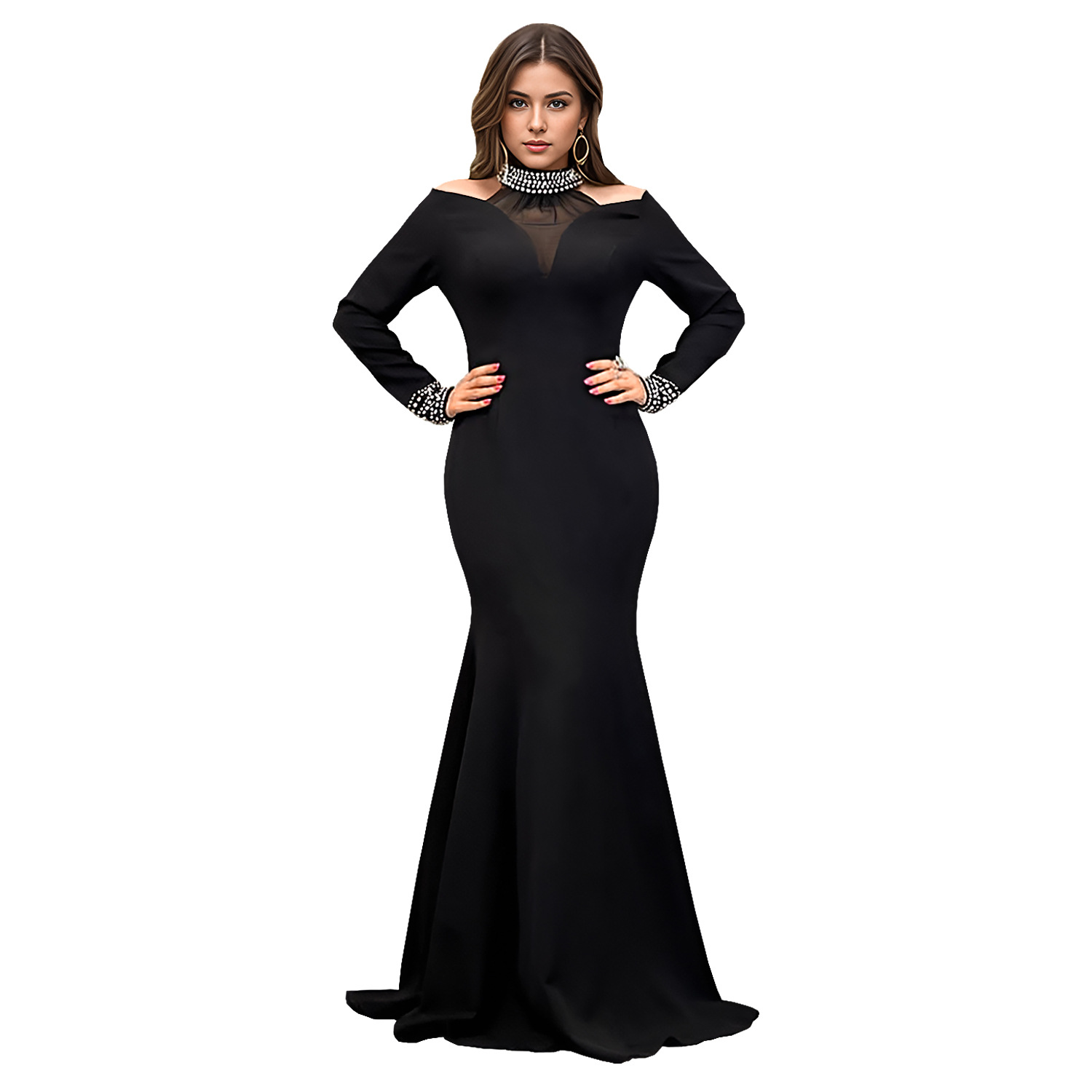 C7270 Aliexpress transfronterizo Amazon Europa y América de moda de mujer elegante bolso delgado brazo caliente vestido de color sólido
