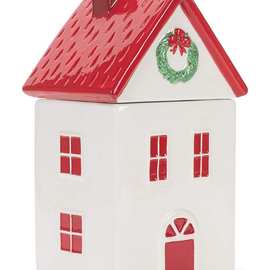 源头工厂大号圣诞房子饼干罐 出口陶瓷储物罐圣诞树糖果罐