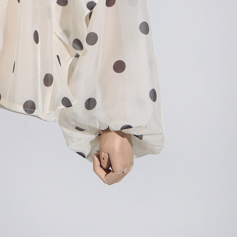 Australian Show Polka Dot Set Women Trendy Scarf Collar Ruffled Shirt Top Long Skirt Sets