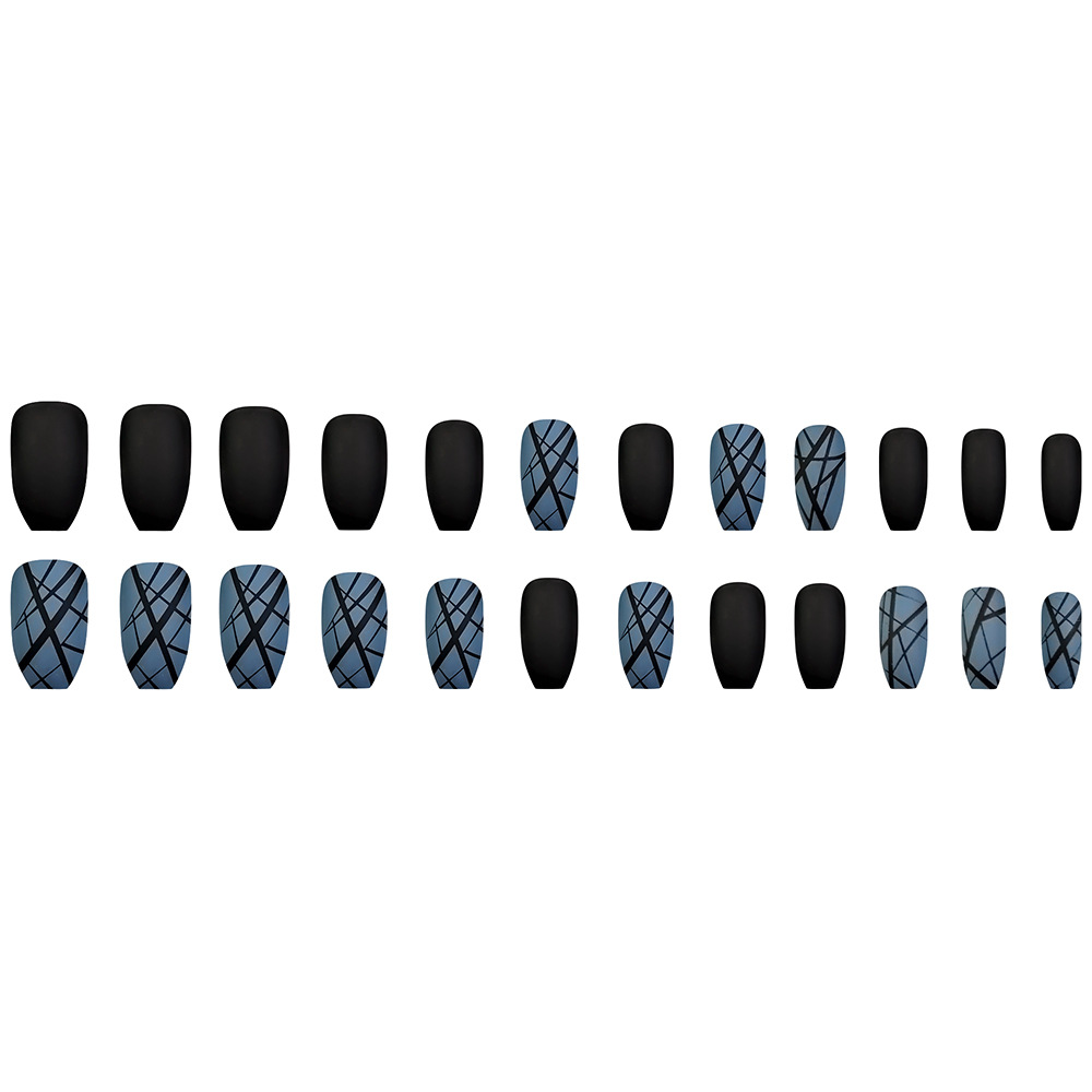 Ventas transfronterizas en caliente esmaltado uña de estilo europeo y americano uña de rayas geométricas 24 piezas de uñas falsas al por mayor