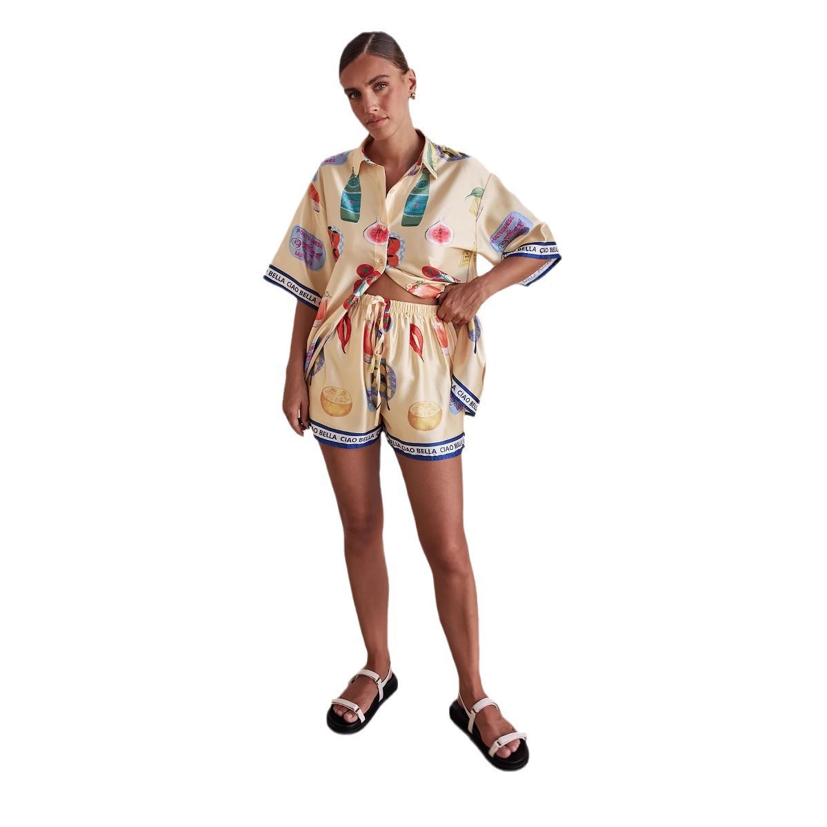 191g Weight Short Sleeve Sleeve Length Polyester Fabric Type Shorts Co-ord Set Sets Type 2 Pieces Set Quantity Daily Occasion Turndown Neckline Loose Fit Type Letter, Wine Glass, Fish Pattern 2025 Spring and Summer Season Women's Gender Casual Style Daily Women's Casual Letter Wine Glass Fish Polyester Shorts Co-ord Set Shorts Sets 3