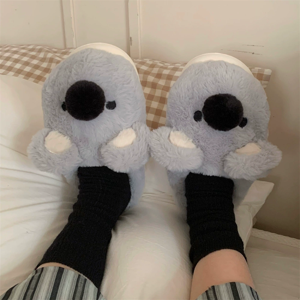 Новые мужские домашние тапочки из хлопка с полным покрытием, зима 2025, с милым мультяшным плюшевым дизайном коалы, теплые