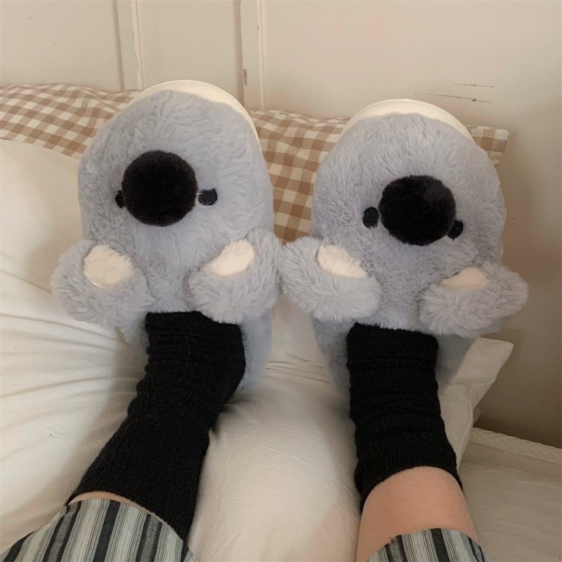 Winter Men's Casual Full-Coverage Cotton Slippers, Cute Cartoon Koala Plush Warm Home Plush Soft-Soled Slippers