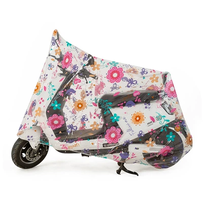 Peva Transparent Electric Vehicle Rain Cover Winter Motorcycle Dustproof and Waterproof Protective Cover Universal Cover for Electric Scooters (Car clothing) - 180120-flowers