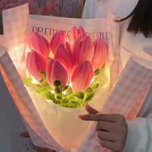母亲节礼物手工DIY郁金香康乃馨花朵扭扭棒材料包会发光花束创意