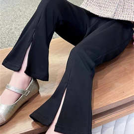 2025夏季童装女童喇叭裤女宝宝时髦洋气纯色分叉裤子女娃修身长裤