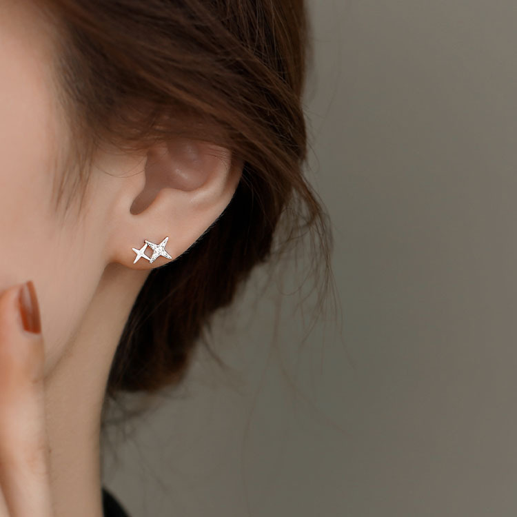 Versione coreana di zircone stellare per le donne, temperamento semplice e fresco, orecchini e orecchini piccoli e raffinati di alta qualità_voghion.com