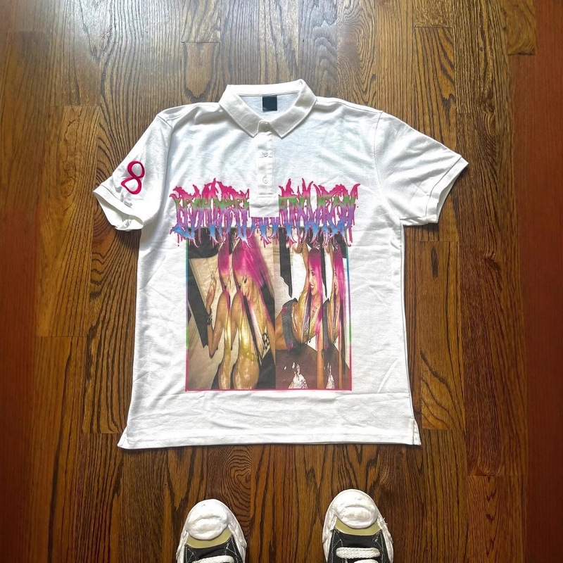 Y2k半袖ポロシャツtシャツプリント柄トップスダークブラックゴシックヴィンテージ夏ストリートウェアトップス|undefined