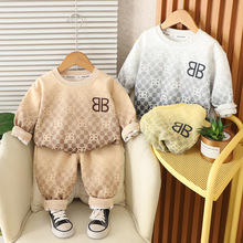 男童字母卫衣套装韩版秋装2025新款男童宽松运动风休闲两件套潮服