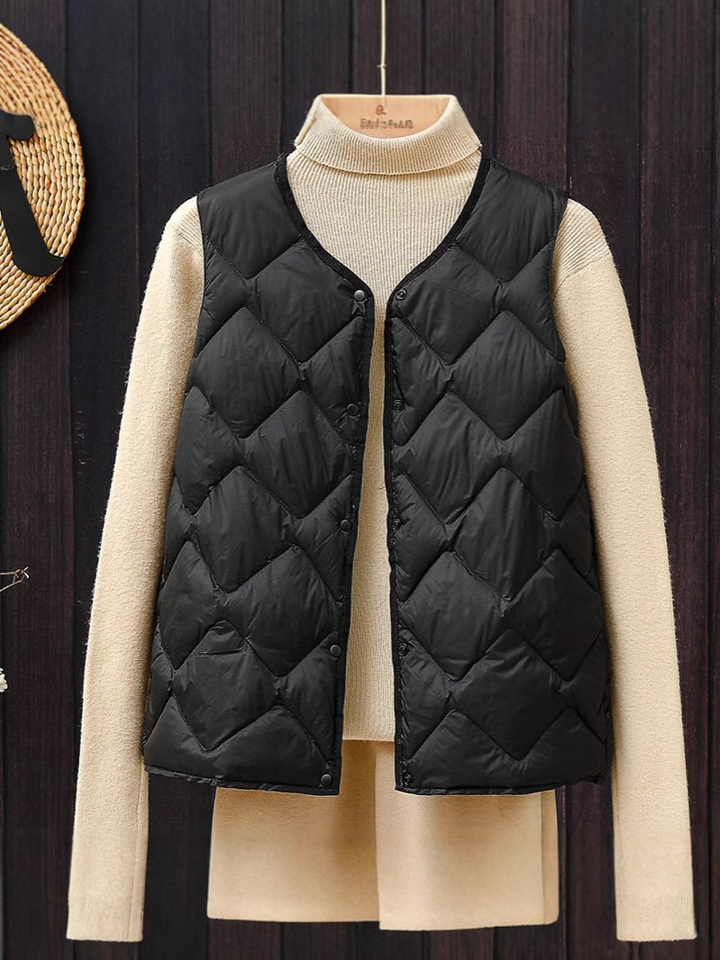 Otoño y invierno nuevo estilo de diamante GYUNDO damas chaleco de pluma corto moda de mujer V cuello con chaleco ligero abrigo