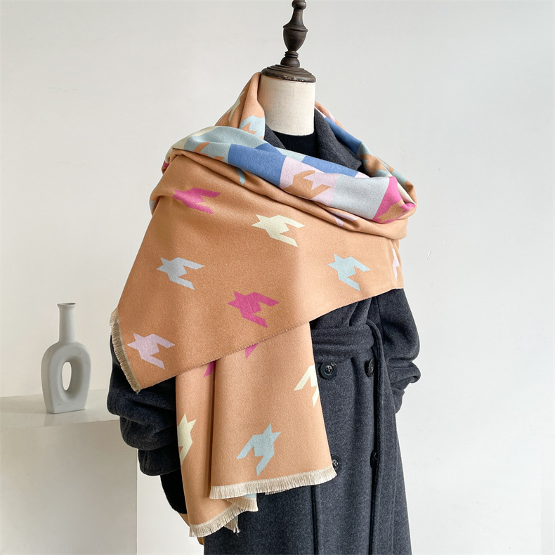 Winterwarm, modisch, hochwertig, Anti-Aging mit beidseitigem Druck und buntem Hahnentrittmuster in Kaschmir_voghion.com