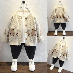 男童針織開衫春秋2022新款韓版洋氣男孩秋裝卡通小熊兒童毛衣外套