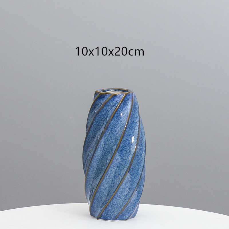 Cerámica moderna simple rayas florero sala de estar Azul Rojo creativo suave decoración del hogar flor seca arreglo floral
