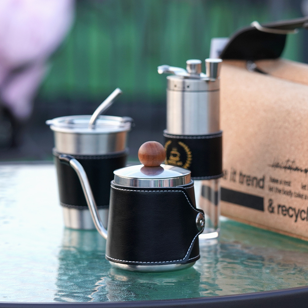 Kit de café de preparación manual para campamento al aire libre portátil agitador de frijoles regalo casero de preparación manual combinación de utensilios de café