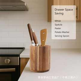 跨境简约好物实木餐具家用厨房烹饪工具整理收纳盒木制厨具收纳盒