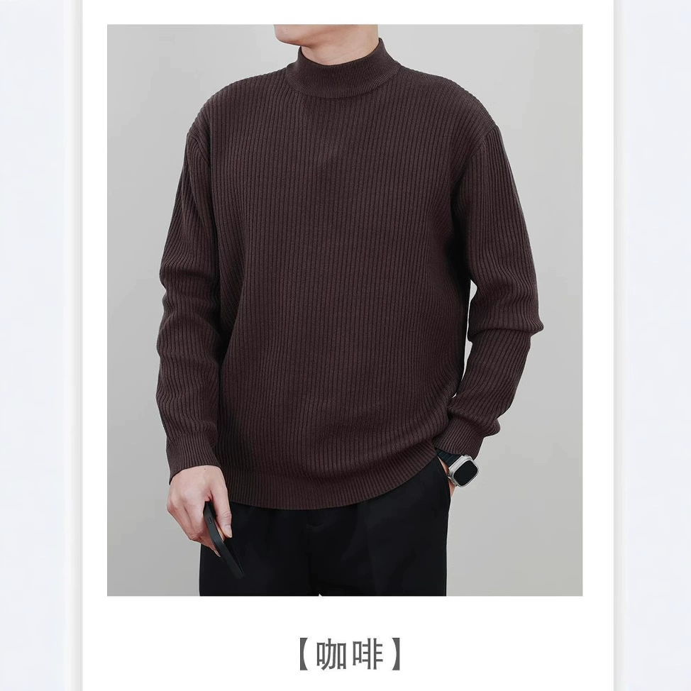 Модный демисезонный тёплый универсальный вязаный свитер для отдыха, высокий воротник, увеличенная толщина