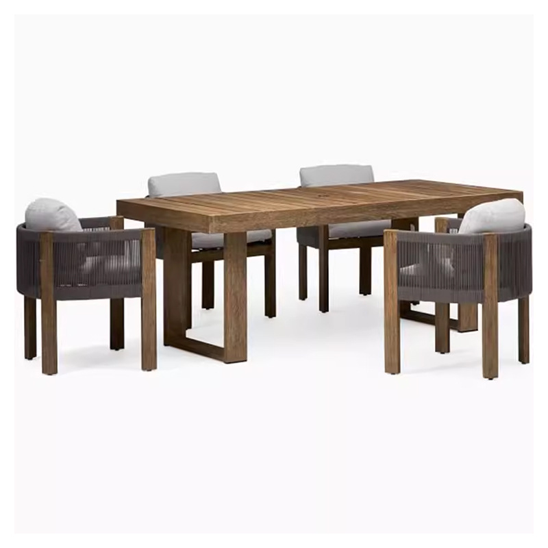 Mesa y silla de teca al aire libre jardín al aire libre patio ocio madera maciza impermeable y protector solar nórdico silla de ratana muebles combinados