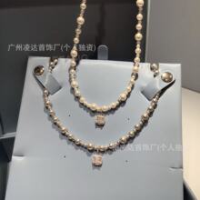 HEFANG何方气泡方糖项链灰色珍珠锁骨链毛衣链女 无痕发货