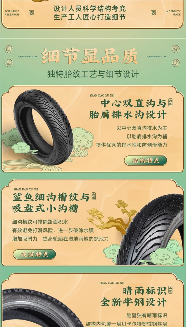 Gumande Semi-Hot Melt Electric Vehicle Motorcycle Tire 10inch 12inch Vacuum Anti-Slip Mountain Road Tour 2.5/3.0