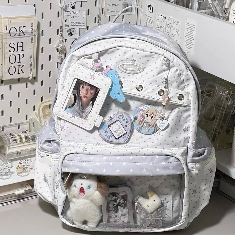 Polka Dot Junior High School Backpack for Girls and Students Large Capacity Two-Dimensional Backpack Transparent Bar Bag Backpack School Bag Polka Dot Junior High School Backpack for Girls and Students Large Capacity Two-Dimensional Backpack Transparent Bar Bag Backpack School Bag