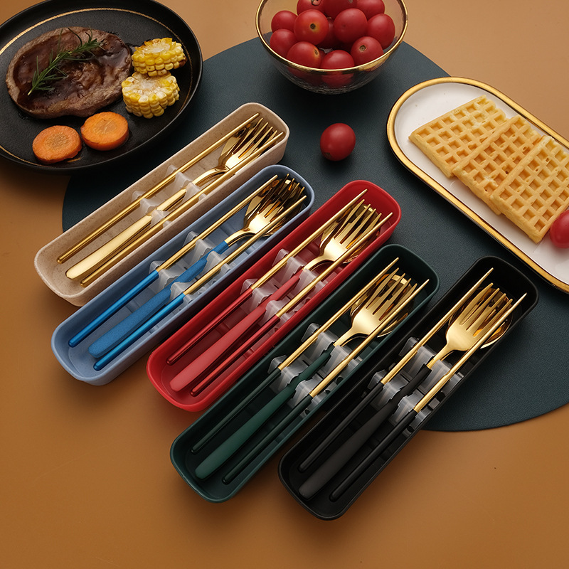 ステンレス箸スプーンフォークセット韓国式携帯食器キャンプ屋外プレゼント学生食器3点セット|undefined
