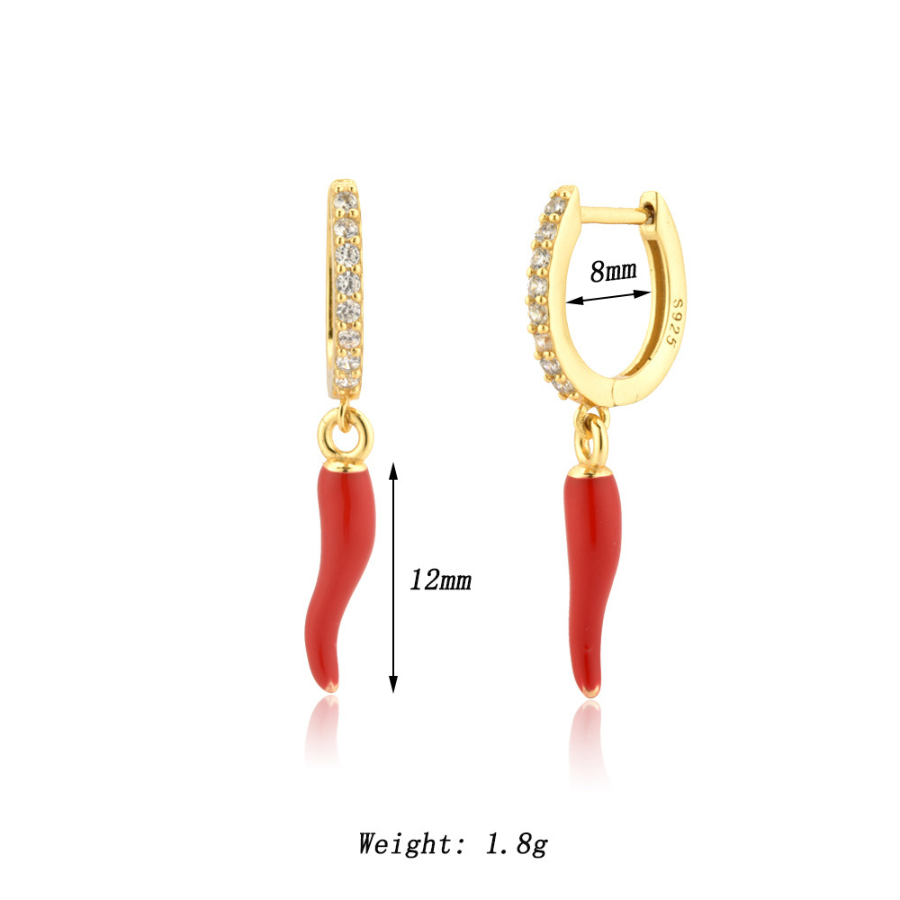 2g Weight 0.05µm-0.08µm Gold Plating Thickness 1 Pair 18K Gold Plated 925 Sterling Silver Zircon 925 Sterling Silver Earrings Chili Drop Earrings