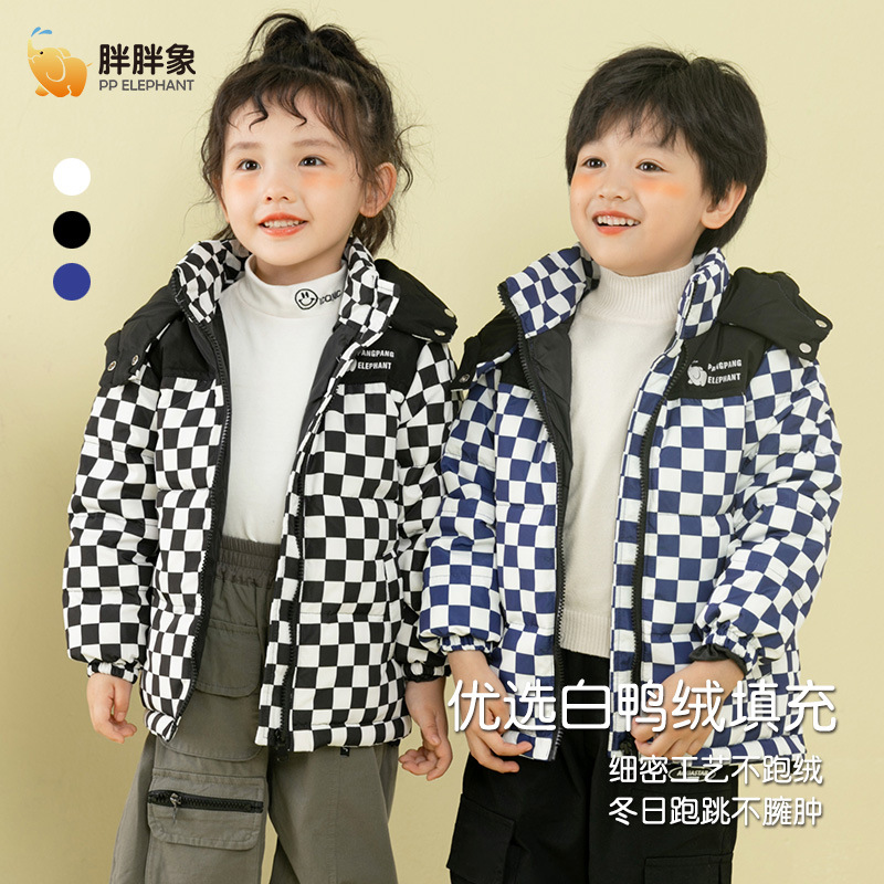 Nueva Colección Otoño/Invierno 2025, Ropa para Niños y Niñas, Chaqueta Acolchada con Capucha, Estampado de Bloques de Color y Cuadros