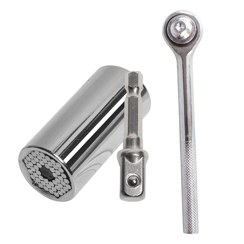 芸贝3pcs银色套筒7-19MM 3/8"接杆扳手套装组合棘轮套筒扳手