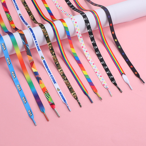 Printed Colorful Shoelaces Universal Casual Gradient Rainbow Flat Ribbon for Men and Women Sports Casual Canvas Shoes String
