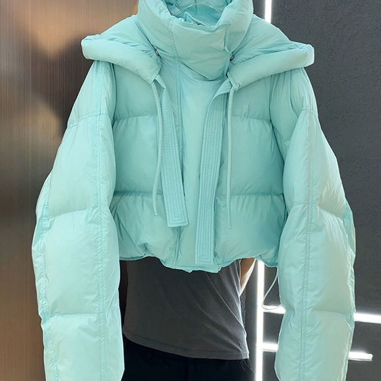 新品感超好看湖蓝色短款棉服女冬季小个子今年流行漂亮面包服外套