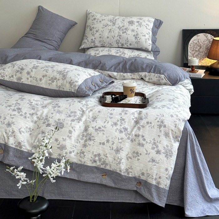 2025 otoño y invierno engrosar el conjunto de cuatro piezas de lino original GaoGam retro doble hilo impreso botón dormitorio conjunto de tres piezas