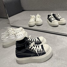 SMFK做旧复古厚底脏脏帆布鞋2025年新款十字花流星球增高小白鞋女