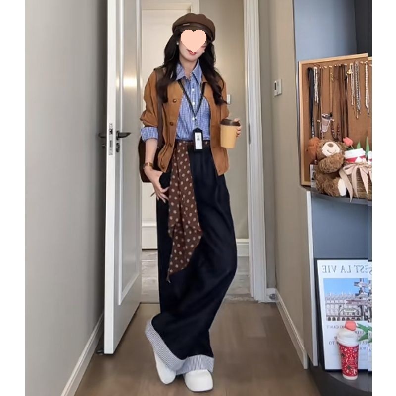 纯欲风辣妹套装女2025早秋新款韩系气质长袖外套衬衫阔腿裤三件套|undefined