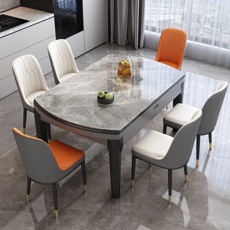 輕奢現代簡約家用小戶型伸縮摺疊吃飯桌2024新款可變新品岩板餐桌