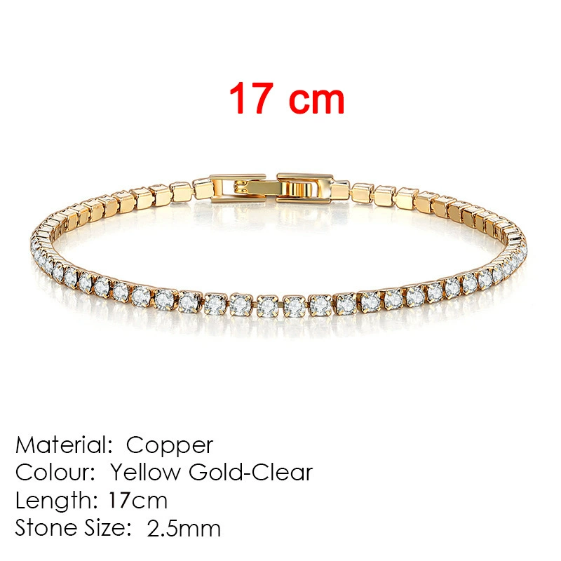 Браслет tennis Chengyuan Jewelry, циркон 2,5 мм, медь с гальваническим покрытием, 14–19 см