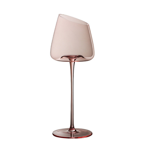 Nordic ins pink crystal glass red wine glass with slanted mouth and transparent goblet, light luxury and high-value wine glass