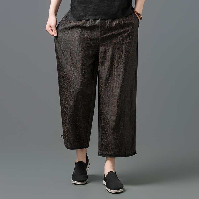 Quần culottes ống rộng lụa tơ tằm họa tiết vân sa rùa phong cách quốc gia — Màu cà phê SPH8813