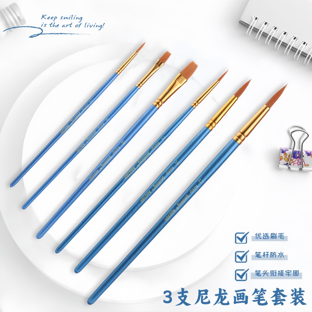 3 piezas combinación cepillo plano de cerámica vinilo muñeca pintura pincel acuarela gouache acrílico fábrica al por mayor
