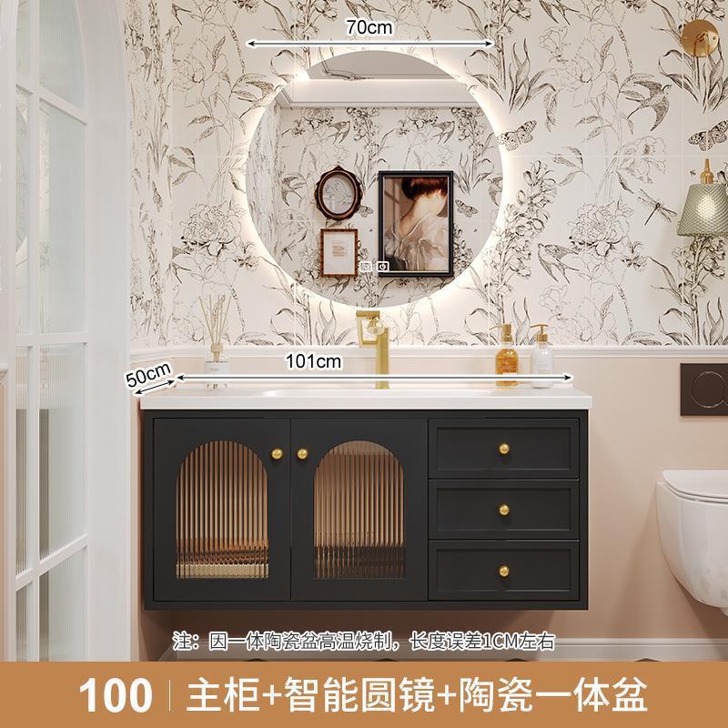 100 espejo redondo negro retroiluminado con accesorios de grifo