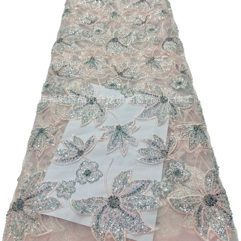 Bordado de tubo de cuentas Industria pesada Lujo Color Diamond Bordado Tela Vestido de novia Cena Vestido de dama Tela de encaje image 6