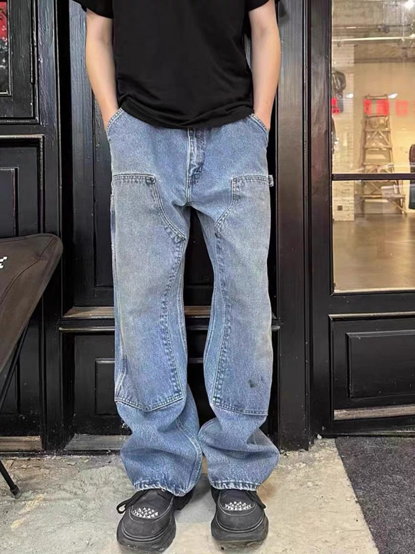 2023 new Carhart b73 distressed washed jeans cleanfit workwear loose straight logging pants for men