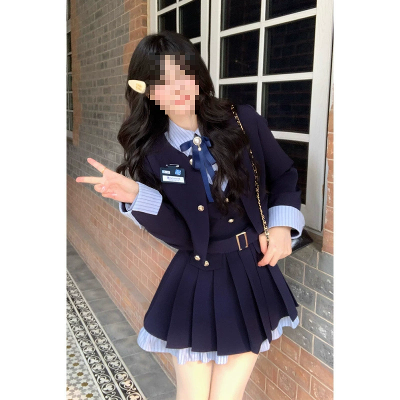 Летний костюм в японском стиле JK, имитация двухслойного плиссированного платья и жакета, преппи-стиль, 2025 год.