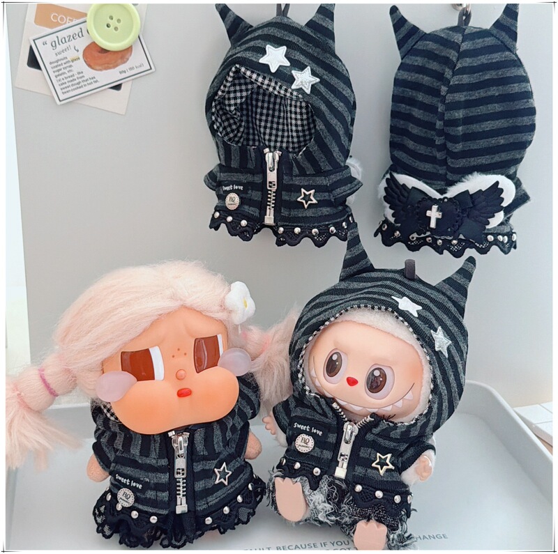First, Second, and Third Generation Labubu Doll Clothes 17cm Labubu Sitting Party Outfit Tears Factory Crying Doll Gothic Coat