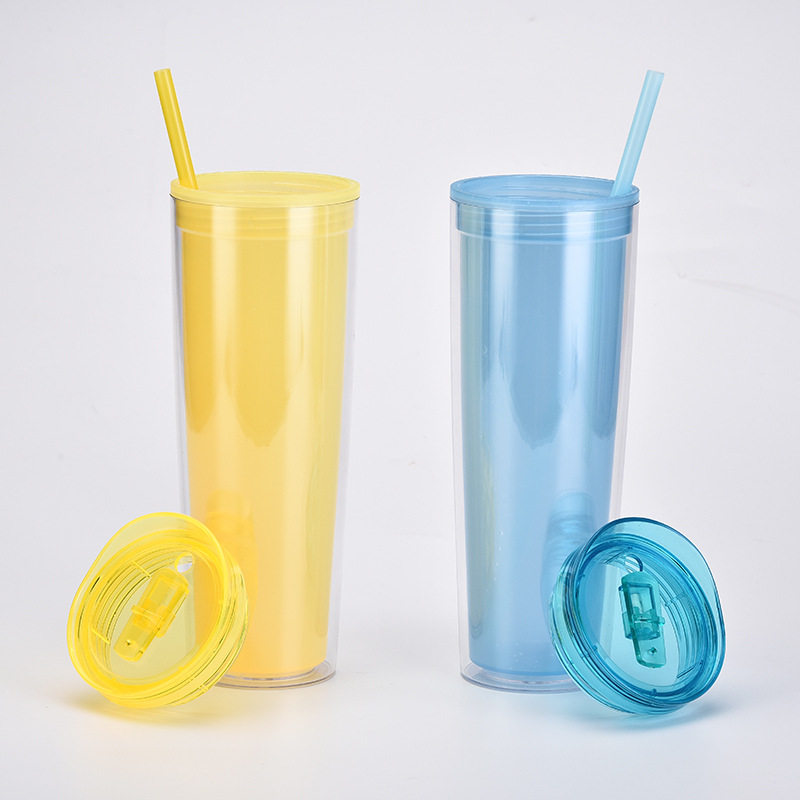 Factory Wholesale Double-layer Plastic Cup Gift Cup Creative Temperature Gradient Color Drink Straw Discoloration Cup Can Be Set display picture 8