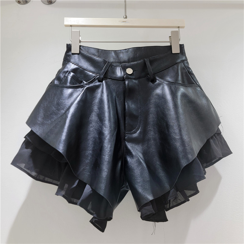 Pantalones Cortos de Cuero PU de Cintura Alta