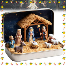 Mini Christmas Nativity Set in Tin Box